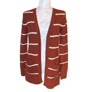 Pink Rose Rust Striped Knit Cardigan Size Small Longline
